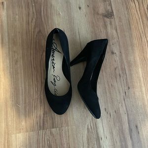 Black Suede size 7.5 heels. NEVER WORN JUST SITTING IN CLOSET FOR YEARS.